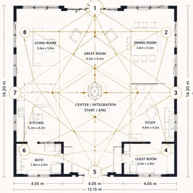 Crystal grid placement drawing over a residential floor plan